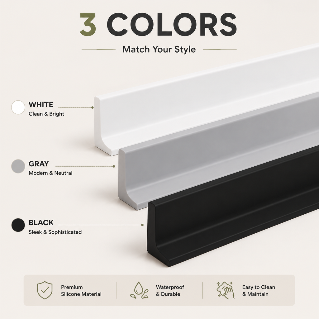 Silicone water splash guard available in White, Gray and Black