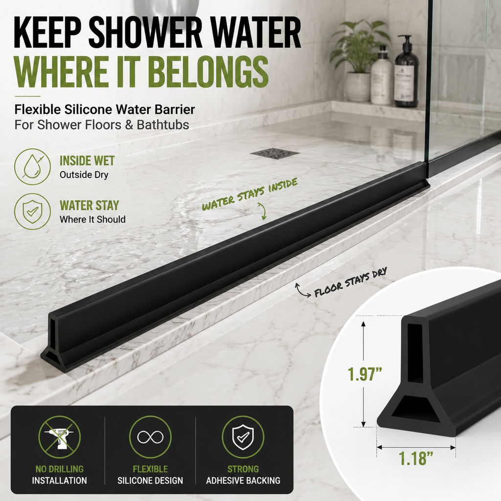 lack silicone shower water barrier strip with raised design for bathroom floor water containment