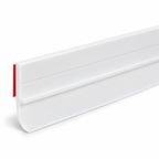 White flexible PVC door bottom seal with rigid attachment section and flexible lower flap